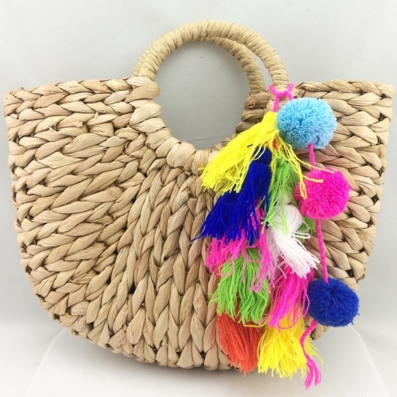⚡️Pom Pom Straw Tote - Picture 4 of 4
